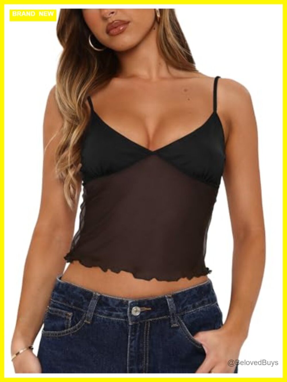 Women's Y2K Mesh Bralette Tank Top Ruched V-Neck Sleeveless Sheer Camisole